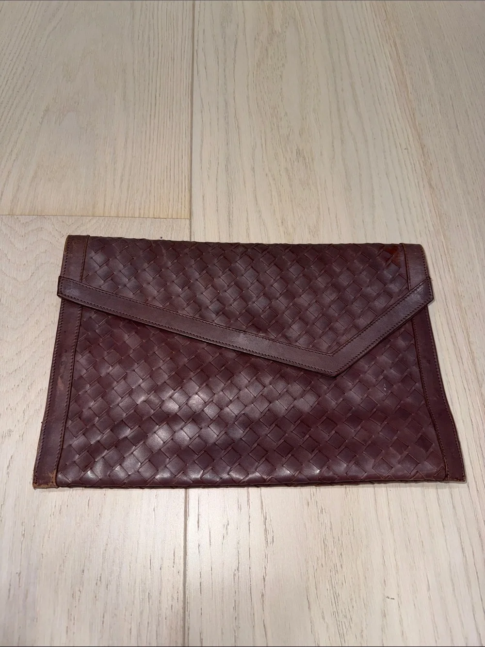 Vintage Woven Leather Clutch — Brown